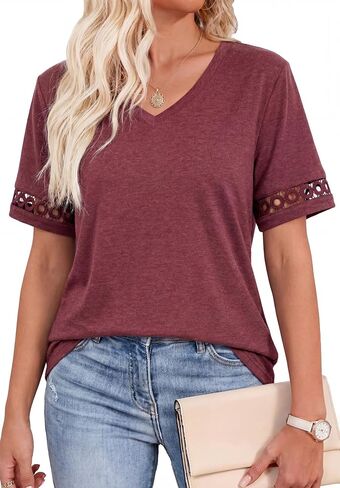 Womens T Shirts Basic V Neck Trendy Tops Casual Short Sleeve Tops Fashion Lightweight Soft Summer Outfits 2026 in Saudi Arabia