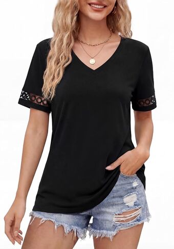 Womens T Shirts Basic V Neck Trendy Tops Casual Short Sleeve Tops Fashion Lightweight Soft Summer Outfits 2026 in Saudi Arabia
