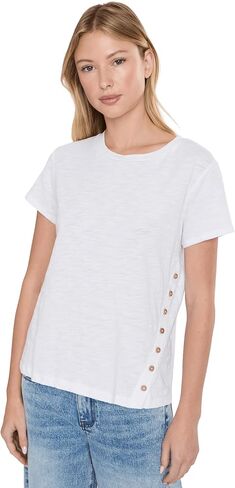 Elliott Lauren Womens Upper Deck - Short Sleeve Tee with Assymetrical Side Button Detail in Saudi Arabia