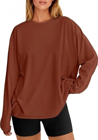 Womens Oversized Long Sleeve Shirts Trendy Crew Neck Baggy Active Basic Tee Spring Workout Tops Y2k Clothing in Kuwait