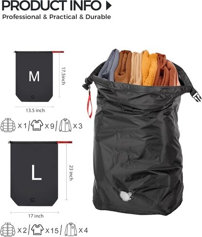 Travel Compression Laundry Bag, Pump-Free Vacuum Space Saver Bag for Dirty Clothes, Reusable Waterproof Wet Dry Bag, Travel Laundry Bag for Luggage, Packing, Suitcase (1 Pcs)（Black, L) in Saudi Arabia