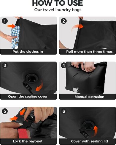 Travel Compression Laundry Bag, Pump-Free Vacuum Space Saver Bag for Dirty Clothes, Reusable Waterproof Wet Dry Bag, Travel Laundry Bag for Luggage, Packing, Suitcase (1 Pcs)（Black, L) in Saudi Arabia