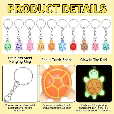 Turtle Keychain Luminous, Turtle Charms, 10 PCS Kawaii Keyrings, Colorful Mini Charms, Keychain Bulk, Beach Themed Decor for Handbag, Backpack, Purse, Car Keys Accessory in Kuwait