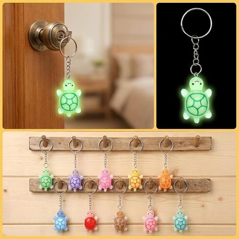 Turtle Keychain Luminous, Turtle Charms, 10 PCS Kawaii Keyrings, Colorful Mini Charms, Keychain Bulk, Beach Themed Decor for Handbag, Backpack, Purse, Car Keys Accessory in Kuwait