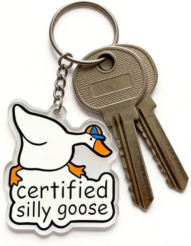سلسلة مفاتيح أكريليك معتمدة من Silly Goose، حلية أوزة مرحة مع حلقة معدنية مقسمة للمفاتيح والحقائب in Kuwait