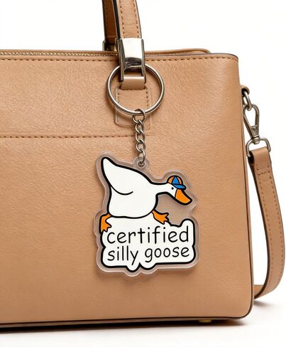 سلسلة مفاتيح أكريليك معتمدة من Silly Goose، حلية أوزة مرحة مع حلقة معدنية مقسمة للمفاتيح والحقائب in Kuwait