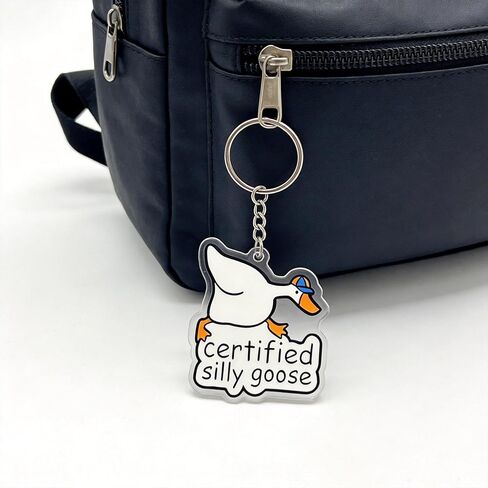 سلسلة مفاتيح أكريليك معتمدة من Silly Goose، حلية أوزة مرحة مع حلقة معدنية مقسمة للمفاتيح والحقائب in Kuwait