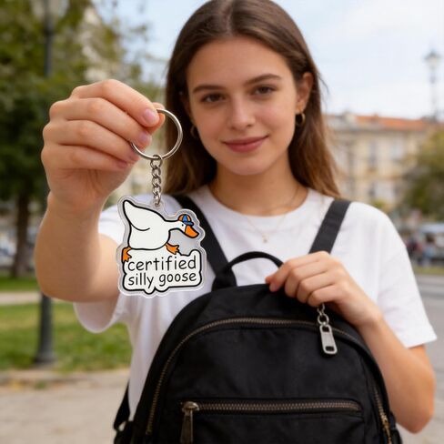 سلسلة مفاتيح أكريليك معتمدة من Silly Goose، حلية أوزة مرحة مع حلقة معدنية مقسمة للمفاتيح والحقائب in Kuwait