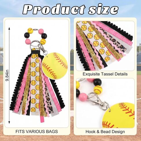 Softball Ribbon Set Keychain for Women Bagpack Sport Pendant Decorations Handmade Rose Black Softball Bat Keychain Souvenir Favors and Gifts for Friends DIY Sport Bag Tag in Saudi Arabia