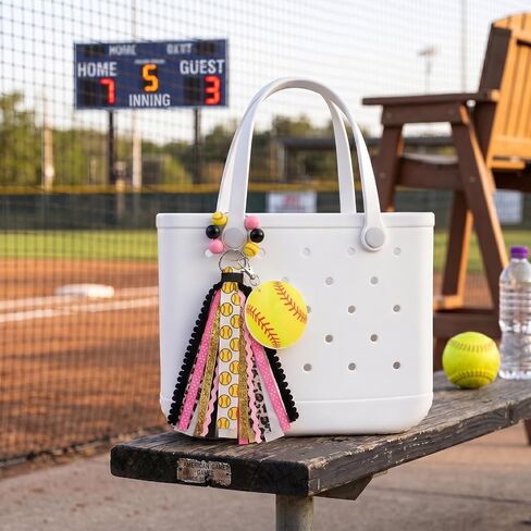 Softball Ribbon Set Keychain for Women Bagpack Sport Pendant Decorations Handmade Rose Black Softball Bat Keychain Souvenir Favors and Gifts for Friends DIY Sport Bag Tag in Saudi Arabia