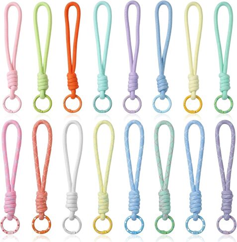 cobee 16PCS Colorful Rope Keychain, Paracord Keychain Wristlet Bag Charm, 15cm/5.91in Landyard Braid Chain Handmade Keychains Cord for Key Chain Wallet Purse Backpack Handbag DIY Crafts Supplies in Kuwait