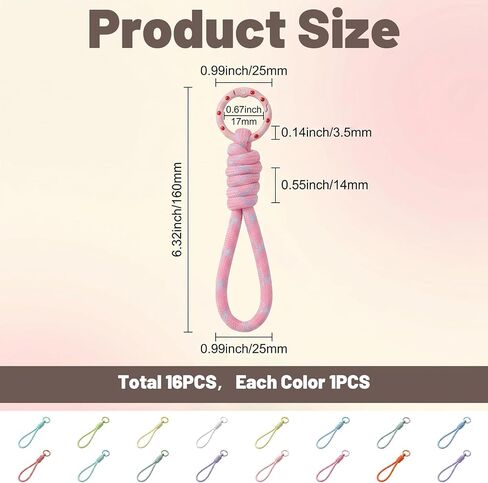 cobee 16PCS Colorful Rope Keychain, Paracord Keychain Wristlet Bag Charm, 15cm/5.91in Landyard Braid Chain Handmade Keychains Cord for Key Chain Wallet Purse Backpack Handbag DIY Crafts Supplies in Kuwait