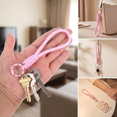 cobee 16PCS Colorful Rope Keychain, Paracord Keychain Wristlet Bag Charm, 15cm/5.91in Landyard Braid Chain Handmade Keychains Cord for Key Chain Wallet Purse Backpack Handbag DIY Crafts Supplies in Kuwait