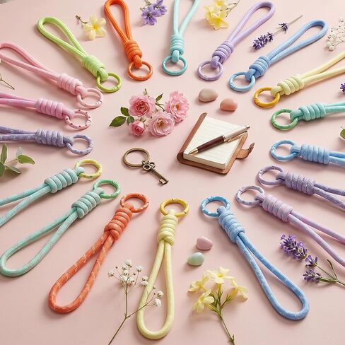 cobee 16PCS Colorful Rope Keychain, Paracord Keychain Wristlet Bag Charm, 15cm/5.91in Landyard Braid Chain Handmade Keychains Cord for Key Chain Wallet Purse Backpack Handbag DIY Crafts Supplies in Kuwait