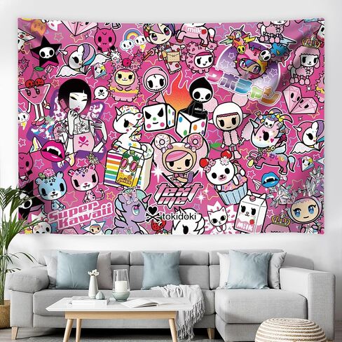 tokidoki Official Unicorno Tapestry Wall Hanging, 3x5ft Party Photography Backdrop Decorations for Living Room Bedroom Home, Cartoon Birthday Party Supplies Banner Tablecloth Beach Throws (Y2K) in Saudi Arabia
