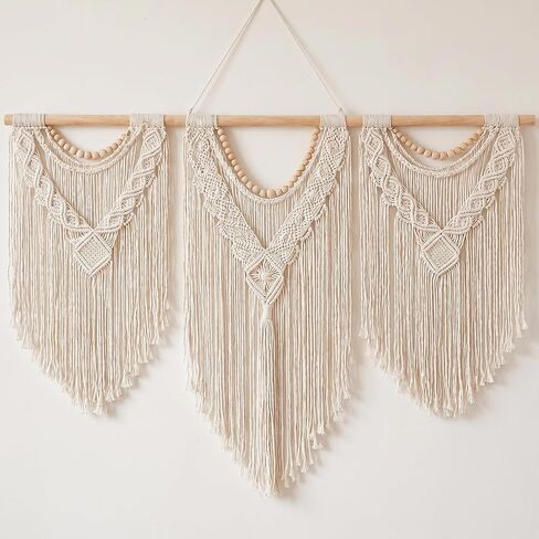 KongTiva Macrame Wall Hanging Large, Boho Wall Decor Chic Bohemian Handmade Woven Tapestry Home Decoration for Bedroom Gallery Living Room Apartment Wedding Party, 43"x32" (Wood bead) in Saudi Arabia