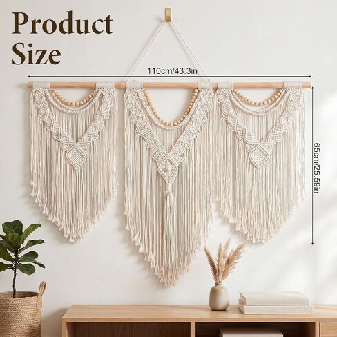 KongTiva Macrame Wall Hanging Large, Boho Wall Decor Chic Bohemian Handmade Woven Tapestry Home Decoration for Bedroom Gallery Living Room Apartment Wedding Party, 43"x32" (Wood bead) in Saudi Arabia