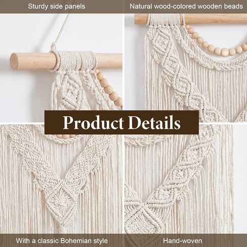 KongTiva Macrame Wall Hanging Large, Boho Wall Decor Chic Bohemian Handmade Woven Tapestry Home Decoration for Bedroom Gallery Living Room Apartment Wedding Party, 43"x32" (Wood bead) in Saudi Arabia