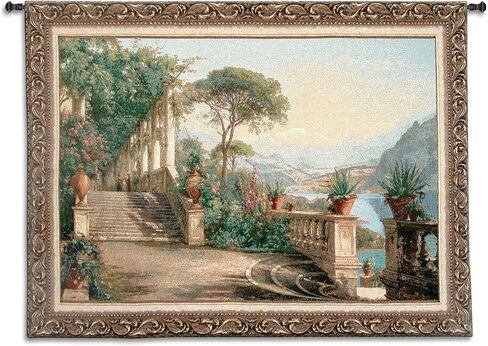 Lodge at Lake Como by Carl Frederik Aagaard | Woven Tapestry Wall Art Hanging | Italian Landscape Lakeside Scenery | 100% Cotton USA Size 76x53 in Saudi Arabia