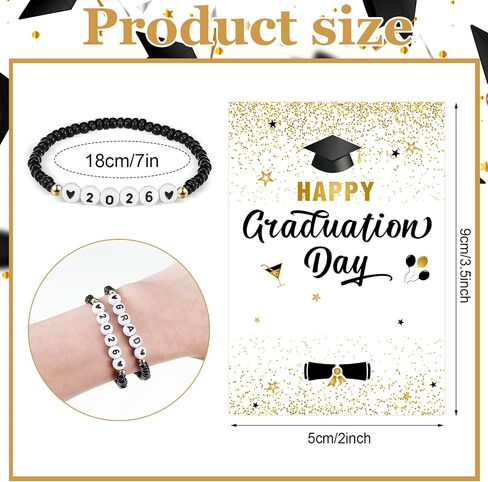 Tondiamo 24 Set Graduation Bracelet Gifts Bulk 2026 Graduate Seniors College High School Bead Bracelets with Cards Graduation Inspirational Gifts for Class of 2026 in Kuwait