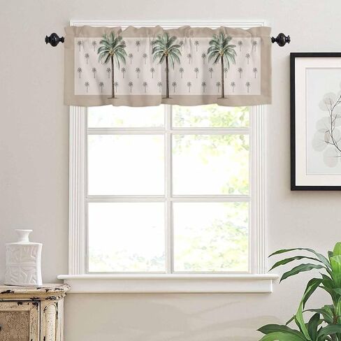 Valance Curtains for Living Room/Bedroom/Bathroom/Kitchen - Rod Pocket Window Valance Tiers, Small Window Curtain Drape - Tropical Beach Holiday Palm Tree 1 Panel 54x18 in Saudi Arabia