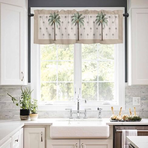 Valance Curtains for Living Room/Bedroom/Bathroom/Kitchen - Rod Pocket Window Valance Tiers, Small Window Curtain Drape - Tropical Beach Holiday Palm Tree 1 Panel 54x18 in Saudi Arabia