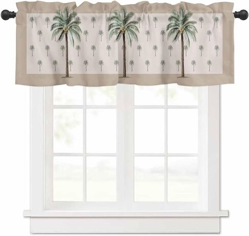 Valance Curtains for Living Room/Bedroom/Bathroom/Kitchen - Rod Pocket Window Valance Tiers, Small Window Curtain Drape - Tropical Beach Holiday Palm Tree 1 Panel 54x18 in Saudi Arabia