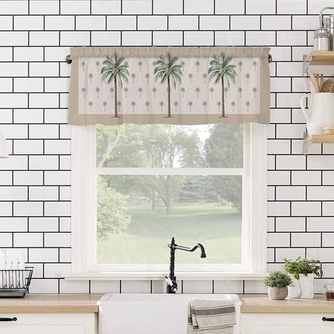 Valance Curtains for Living Room/Bedroom/Bathroom/Kitchen - Rod Pocket Window Valance Tiers, Small Window Curtain Drape - Tropical Beach Holiday Palm Tree 1 Panel 54x18 in Saudi Arabia