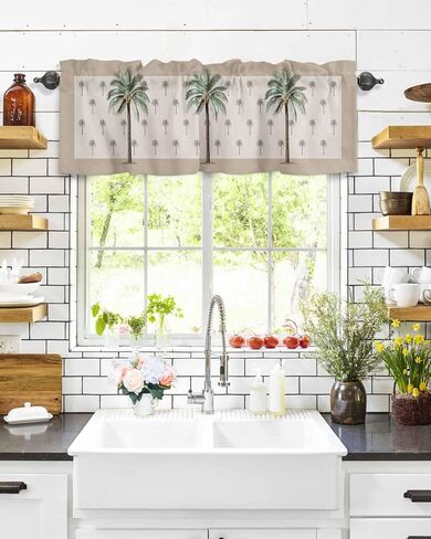 Valance Curtains for Living Room/Bedroom/Bathroom/Kitchen - Rod Pocket Window Valance Tiers, Small Window Curtain Drape - Tropical Beach Holiday Palm Tree 1 Panel 54x18 in Saudi Arabia