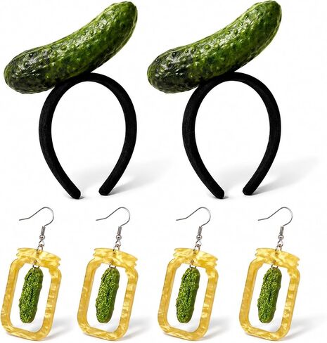 6PCS Pickle Headband, Pickle Costume, Pickle Costume, Pickle Hat, with Cucumber Plush Headwear and Earrings for Halloween Party in Saudi Arabia