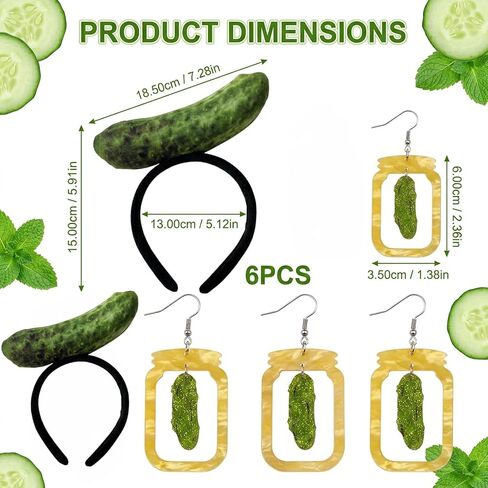 6PCS Pickle Headband, Pickle Costume, Pickle Costume, Pickle Hat, with Cucumber Plush Headwear and Earrings for Halloween Party in Saudi Arabia