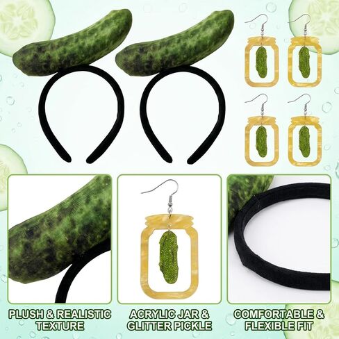 6PCS Pickle Headband, Pickle Costume, Pickle Costume, Pickle Hat, with Cucumber Plush Headwear and Earrings for Halloween Party in Saudi Arabia