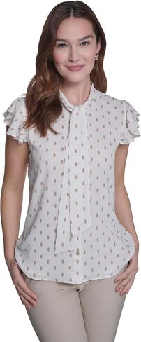 Tommy Hilfiger Women's Flutter Sleeve Work Top Short Sleeve Blouse in Kuwait