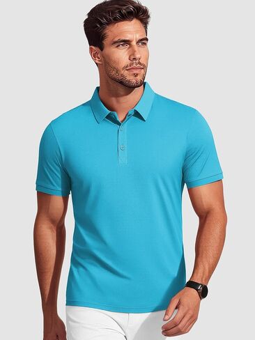 NELEUS Men's Polo Shirt Quick Dry Performance Short Sleeve Tactical Shirts Pique Jersey Golf Shirt,8688,Light Blue+Light Green+Pink,M in Kuwait