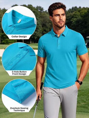 NELEUS Men's Polo Shirt Quick Dry Performance Short Sleeve Tactical Shirts Pique Jersey Golf Shirt,8688,Light Blue+Light Green+Pink,M in Kuwait