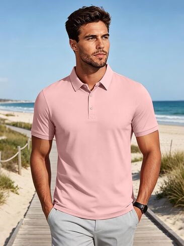 NELEUS Men's Polo Shirt Quick Dry Performance Short Sleeve Tactical Shirts Pique Jersey Golf Shirt,8688,Light Blue+Light Green+Pink,M in Kuwait
