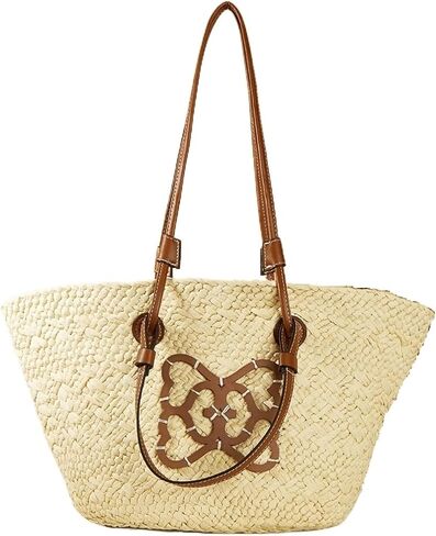 Luxury Striped Shoulder Bags Summer Women Beach Straw Bag Large Capacity Casual Female Handbags(Beige) in Saudi Arabia
