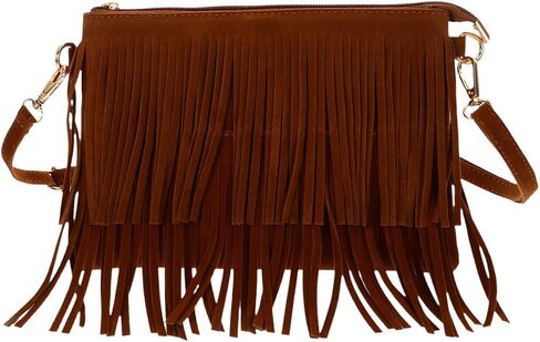 Vintage Tassel Crossbody Bag for Women Retro Saddle Purse Lightweight Fringe Shoulder Bag Adjustable Strap 9.84X6.69X0.39 Inch Boho Handbag for Casual Festival Travel in Kuwait