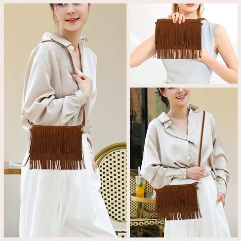 Vintage Tassel Crossbody Bag for Women Retro Saddle Purse Lightweight Fringe Shoulder Bag Adjustable Strap 9.84X6.69X0.39 Inch Boho Handbag for Casual Festival Travel in Kuwait