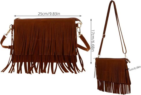 Vintage Tassel Crossbody Bag for Women Retro Saddle Purse Lightweight Fringe Shoulder Bag Adjustable Strap 9.84X6.69X0.39 Inch Boho Handbag for Casual Festival Travel in Kuwait