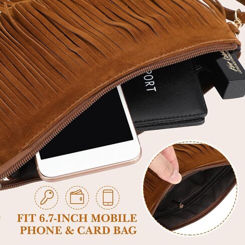 Vintage Tassel Crossbody Bag for Women Retro Saddle Purse Lightweight Fringe Shoulder Bag Adjustable Strap 9.84X6.69X0.39 Inch Boho Handbag for Casual Festival Travel in Kuwait