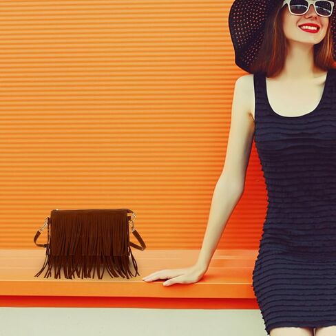 Vintage Tassel Crossbody Bag for Women Retro Saddle Purse Lightweight Fringe Shoulder Bag Adjustable Strap 9.84X6.69X0.39 Inch Boho Handbag for Casual Festival Travel in Kuwait