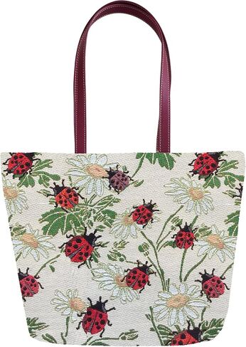 Signare Tapestry Shoulder Bag Tote Bag for Women with Ladybug and Daisy Design (SHOU-LDBD) in Kuwait