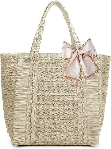Peicees Straw Woven Bag for Women- Beach Tote Purse with Leak-Proof Lining Summer Travel Vacation Boho Shoulder Bag Large 17L in Saudi Arabia