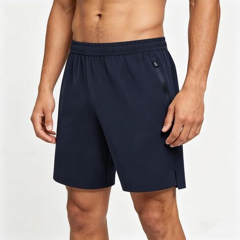 Men's Athletic Shorts Running Workout Gym Shorts with Zipper Pockets Casual Quick Dry Lightweight Sports Hiking Shorts in Kuwait