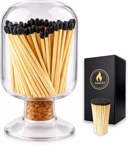 Decorative Glass Matches Cloche (Bottle ONLY) | Long Match Holder Jar for Farmhouse Coffee Table | Trending Gift Ideas Cute Candle Display in Saudi Arabia