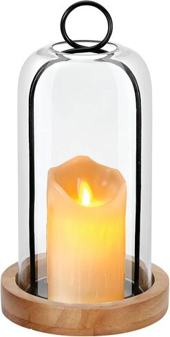 12" High Versatile Black Metal Candle Holder with Handmade Sturdy Glass Dome And Natural Wooden Base for Pillar Candle & Plants, Industrial, Farmhouse, Shabby Chic, Decorative Display Cloche Bell Jars in Saudi Arabia