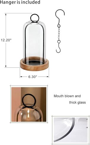 12" High Versatile Black Metal Candle Holder with Handmade Sturdy Glass Dome And Natural Wooden Base for Pillar Candle & Plants, Industrial, Farmhouse, Shabby Chic, Decorative Display Cloche Bell Jars in Saudi Arabia