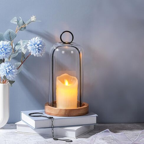 12" High Versatile Black Metal Candle Holder with Handmade Sturdy Glass Dome And Natural Wooden Base for Pillar Candle & Plants, Industrial, Farmhouse, Shabby Chic, Decorative Display Cloche Bell Jars in Saudi Arabia