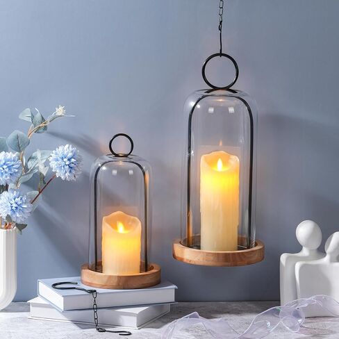 12" High Versatile Black Metal Candle Holder with Handmade Sturdy Glass Dome And Natural Wooden Base for Pillar Candle & Plants, Industrial, Farmhouse, Shabby Chic, Decorative Display Cloche Bell Jars in Saudi Arabia